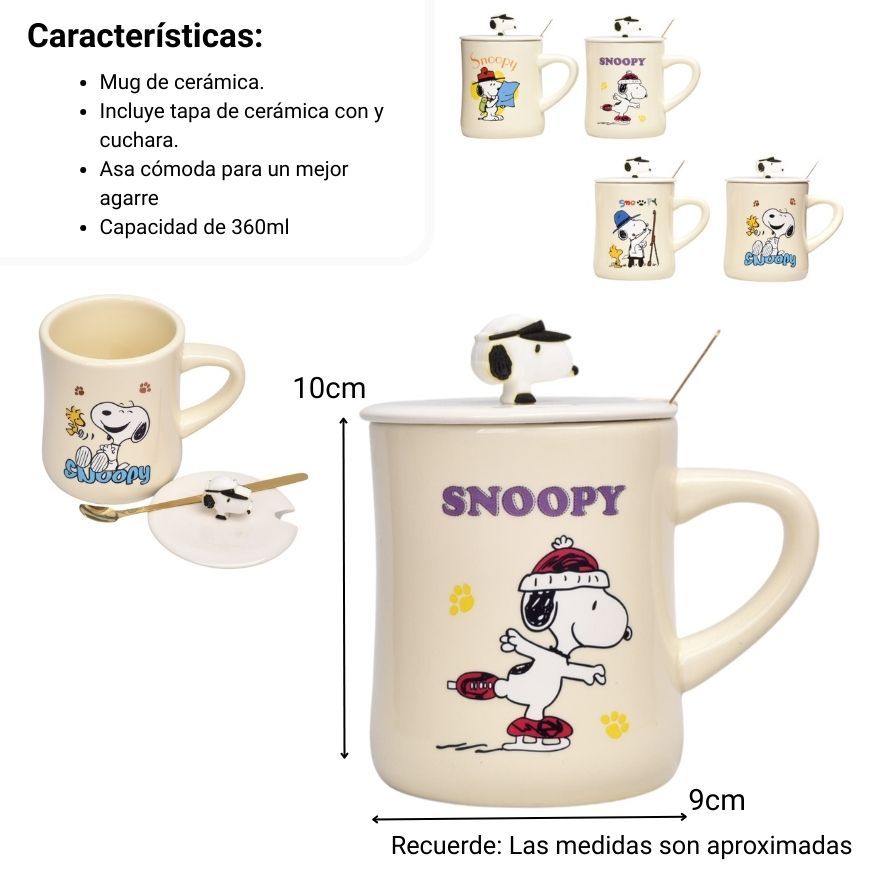 mug pocillo ceramica personaje con tapa y cuchara 360ml dim:10x9