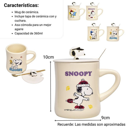 MUG POCILLO CERAMICA PERSONAJE CON TAPA Y CUCHARA 360ML DIM:10X9