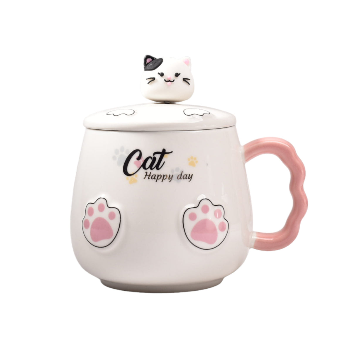 mug pocillo de gato cuchara y tapa ceramica