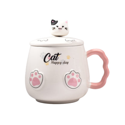 MUG POCILLO DE GATO CUCHARA Y TAPA CERAMICA