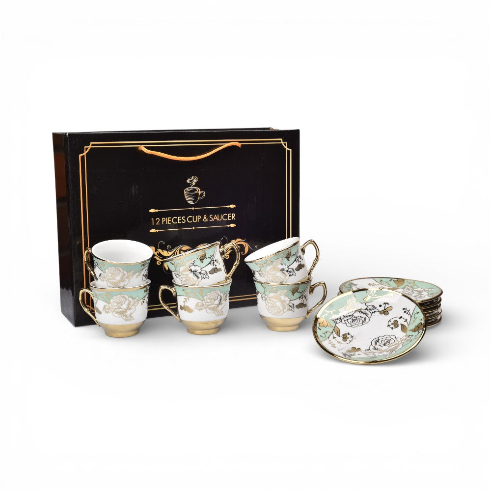 set 6pcs pocillo cermica con plato verde rosado 90ml dim:6x6x5