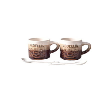 SET 2PCS POCILLOS CON CUCHARAS  CERAMICA DIM:5x5x5
