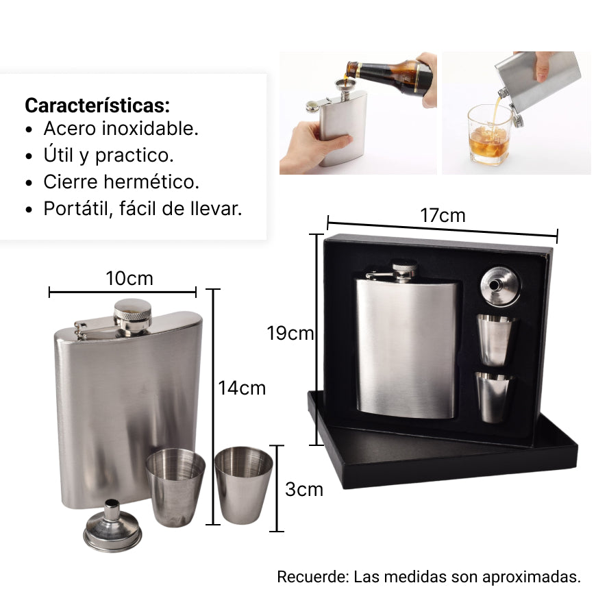 whiskera licorera plateada acero inoxidable con accesorios