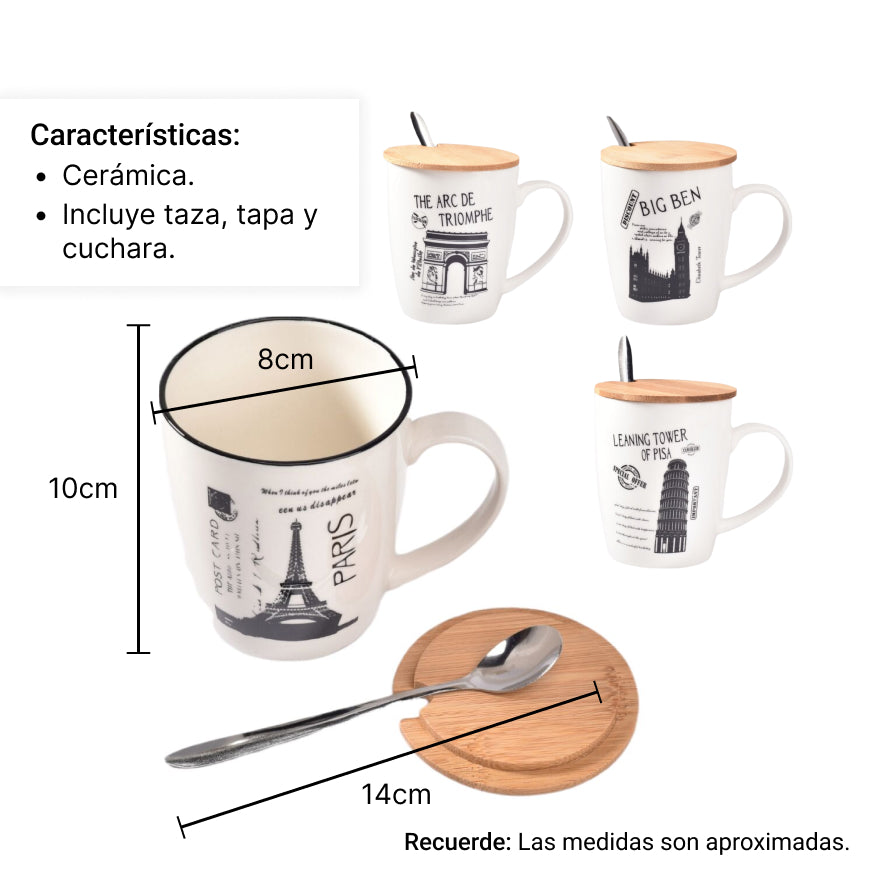 mug pocillo con cuchara ceramica