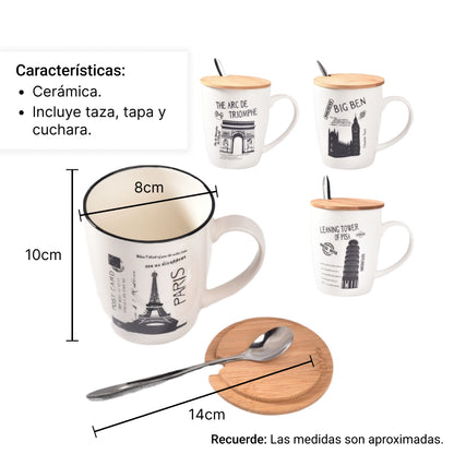 MUG POCILLO CON CUCHARA CERAMICA