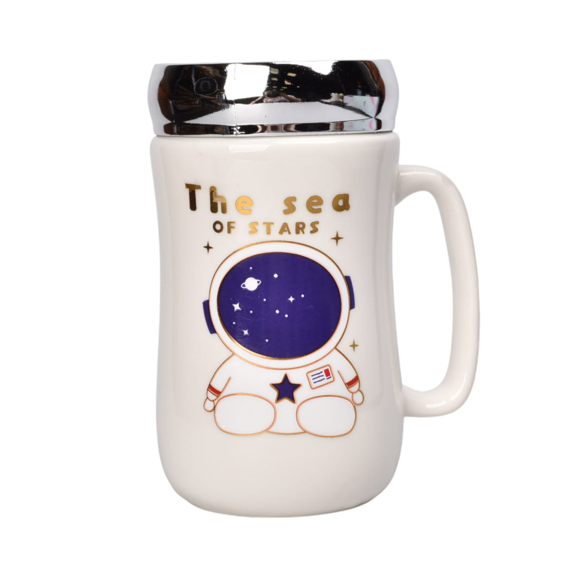 mug pocillo ceramica tapa espejo diseño astronauta 450ml
