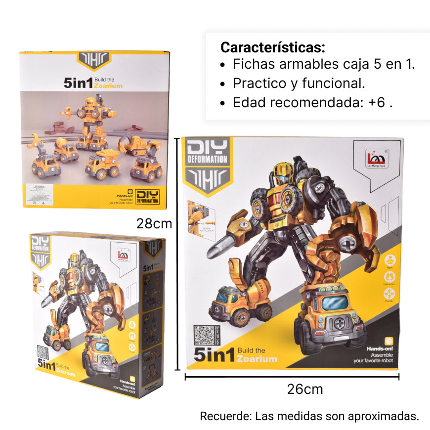 juguete transformable amarillo con movimiento luces y sonido