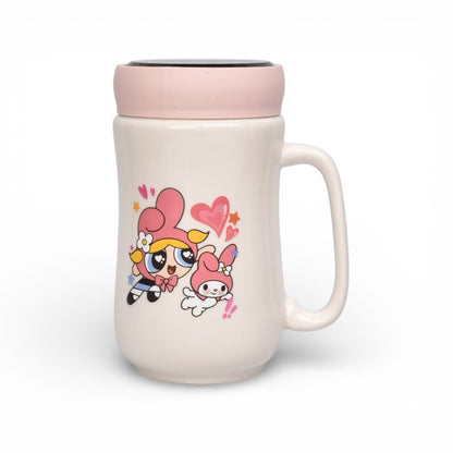 MUG POCILLO CON TAPA CERAMICA PERSONAJE 480ML DIM:7X7X14