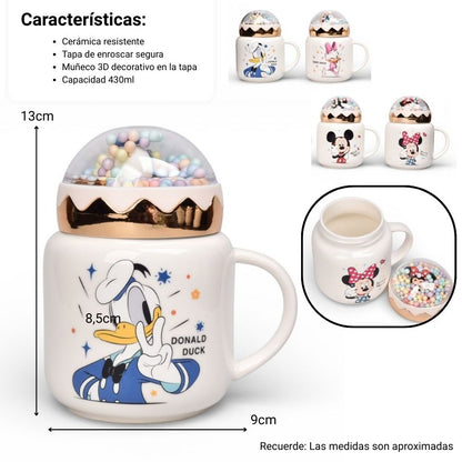 MUG POCILLO CERAMICA PERSONAJE CON TAPA 430ML DIM:9X9X13