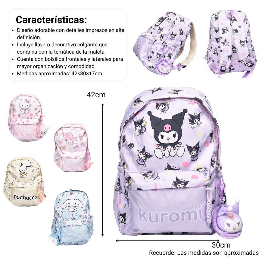 maleta morral con llavero poliester personaje dim:42x30x17