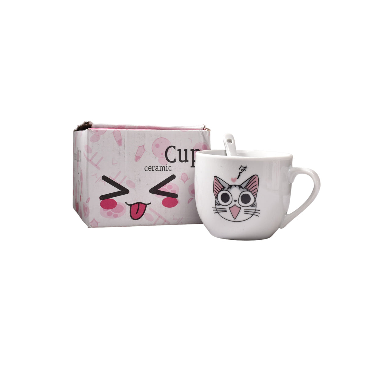 pocillo gato ceramica con cuchara dim: 7x7x6