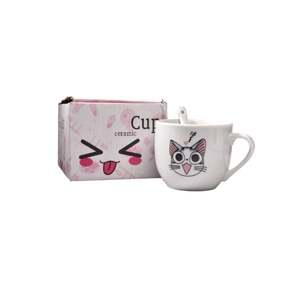 POCILLO GATO CERAMICA CON CUCHARA DIM: 7x7x6