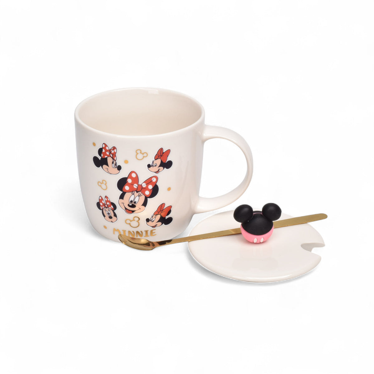 mug pocillo ceramica personaje con tapa y cuchara 350ml dim:8x8
