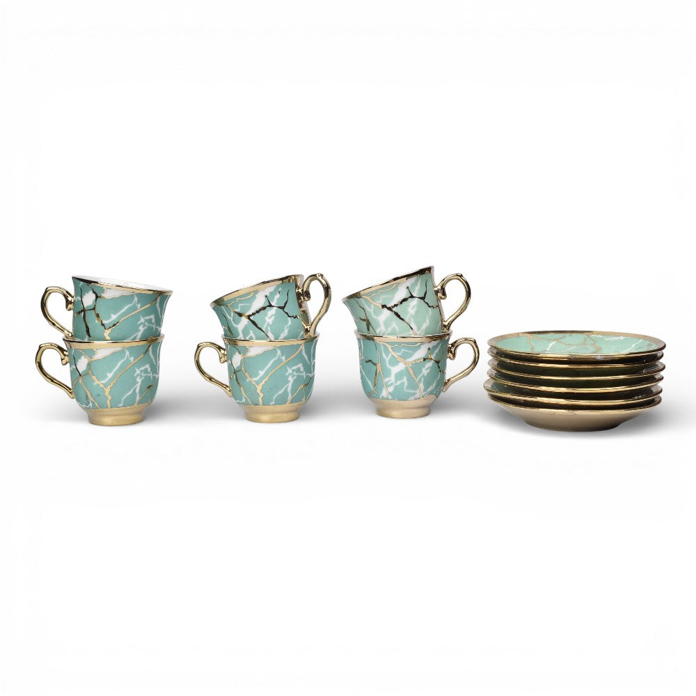 set 6pcs pocillo cermica con plato verde rosado 90ml dim:6x6x5