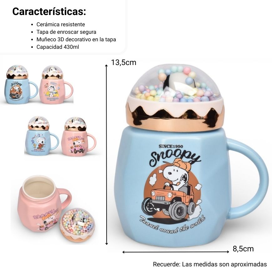 mug pocillo con tapa ceramica personaje 400ml dim:8x8x13
