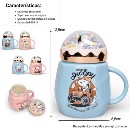 MUG POCILLO CON TAPA CERAMICA PERSONAJE 400ML DIM:8X8X13