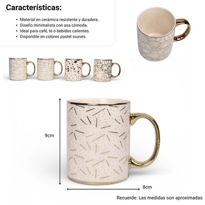MUG POCILLO CERAMICA OREJA DORADA DISEÑO DIM:8X8X9