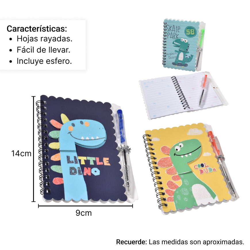 diario (db-016) para niña con esfero dinosaurio