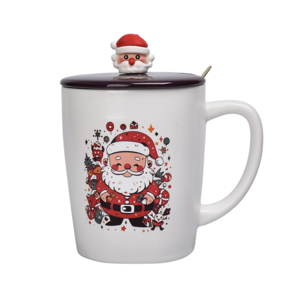 mug pocillo con tapa ceramica y cuchara 420ml navidad dim:9x9x10