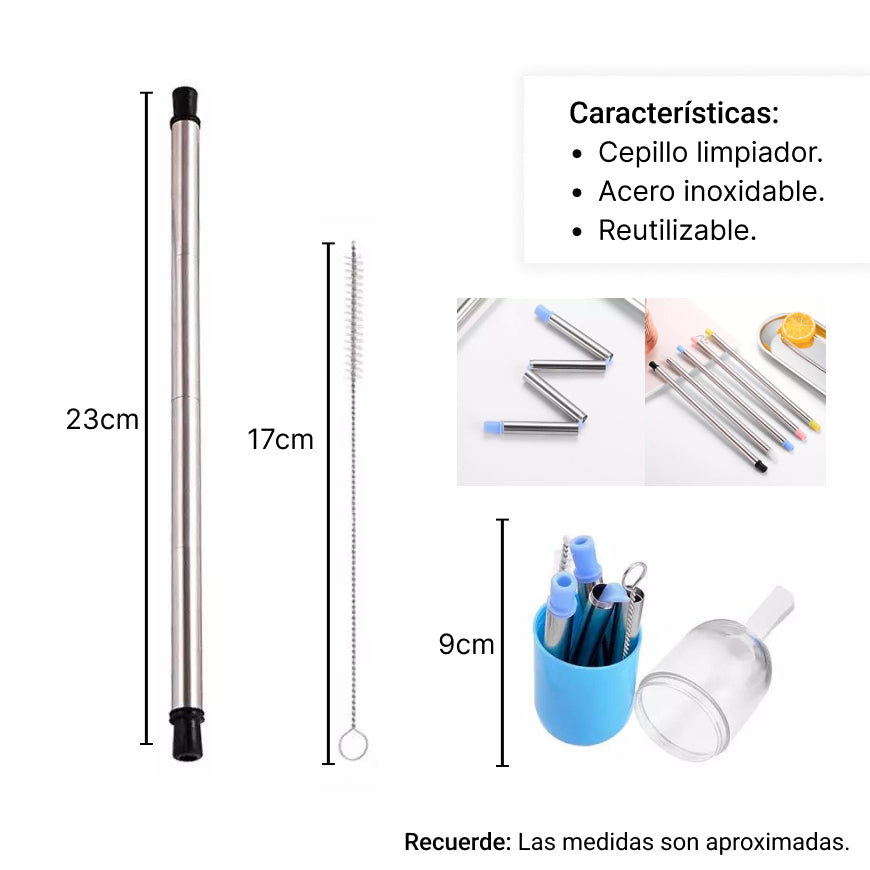 pitillos reutilizables en  silicona  dim:9cm ecologicos