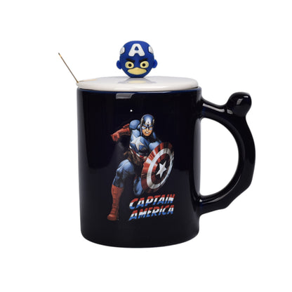 MUG POCILLO CON TAPA Y  CUCHARA DE CERAMICA PERSONAJE 400ML
