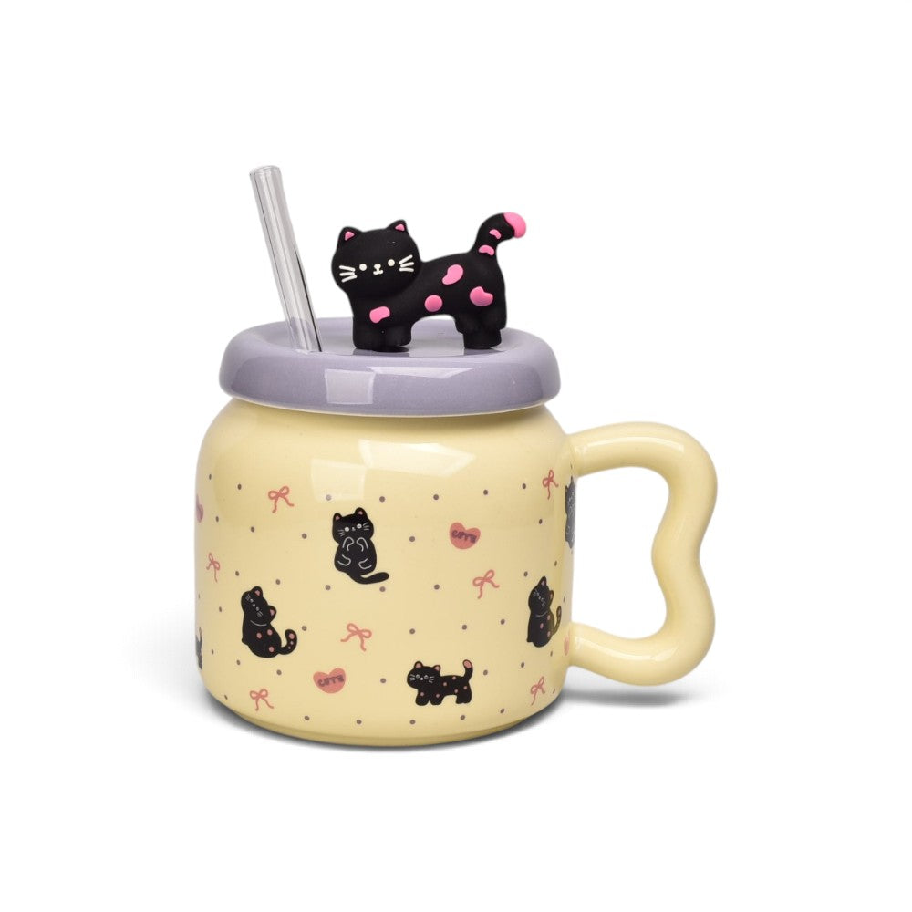 mug pocillo ceramica con tapa y pitillo 400ml