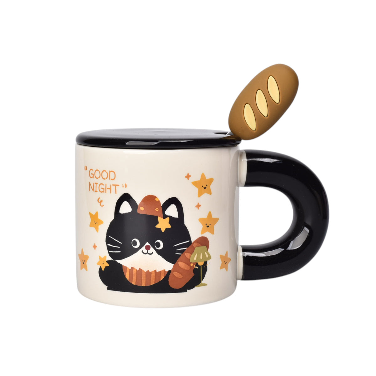 mug pocillo ceramica con cuchara diseño gatos 320ml dim:8x8x8