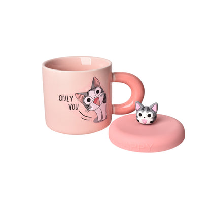MUG POCILLO CERAMICA DISEÑO DE GATOS CON TAPA