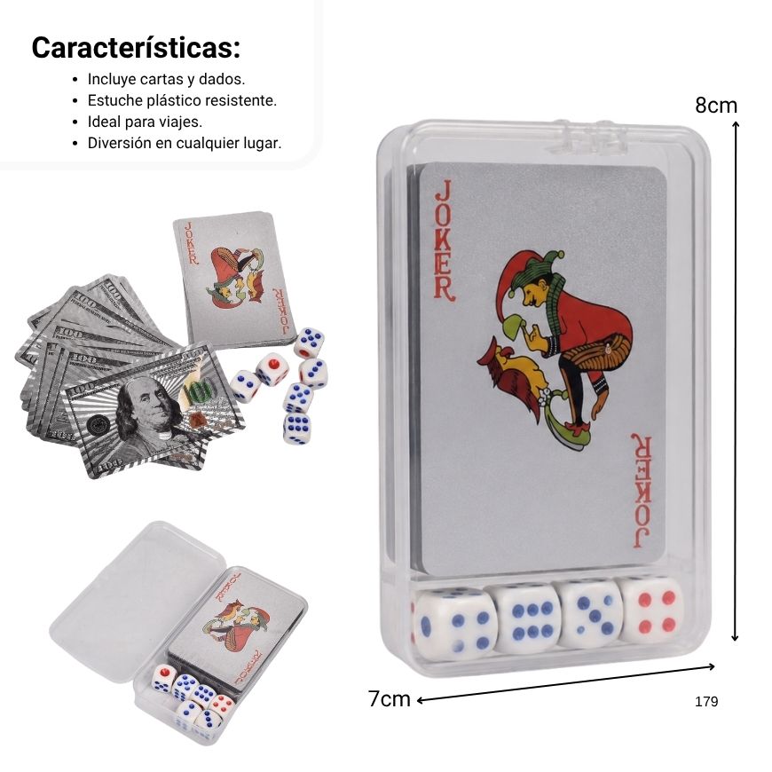 kit dados y cartas plastico dim:5.8x8.7cm