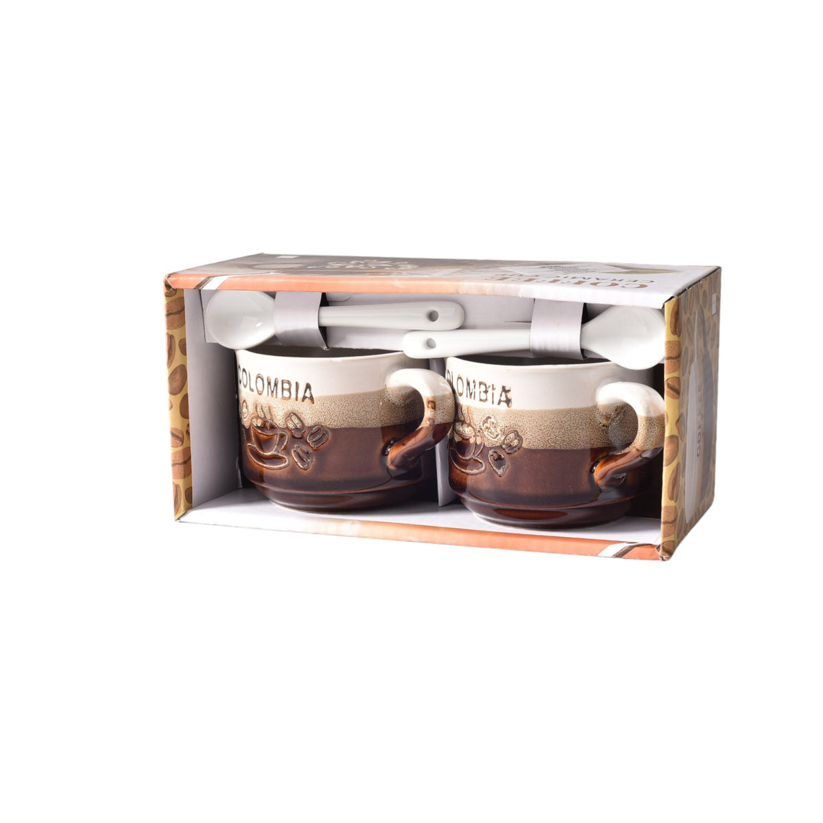 set 2pcs pocillos con cucharas  ceramica dim:7x7x6
