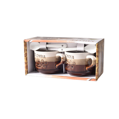 SET 2PCS POCILLOS CON CUCHARAS  CERAMICA DIM:7x7x6