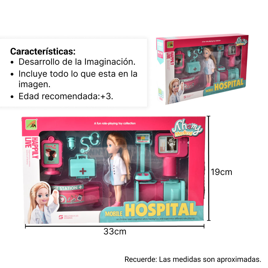 juguete muñeca doctora en plastico con accesorios