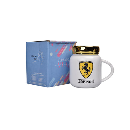 MUG POCILLO CERAMICA DIFERENTES COLORES CON TAPA ESPEJO 420ML