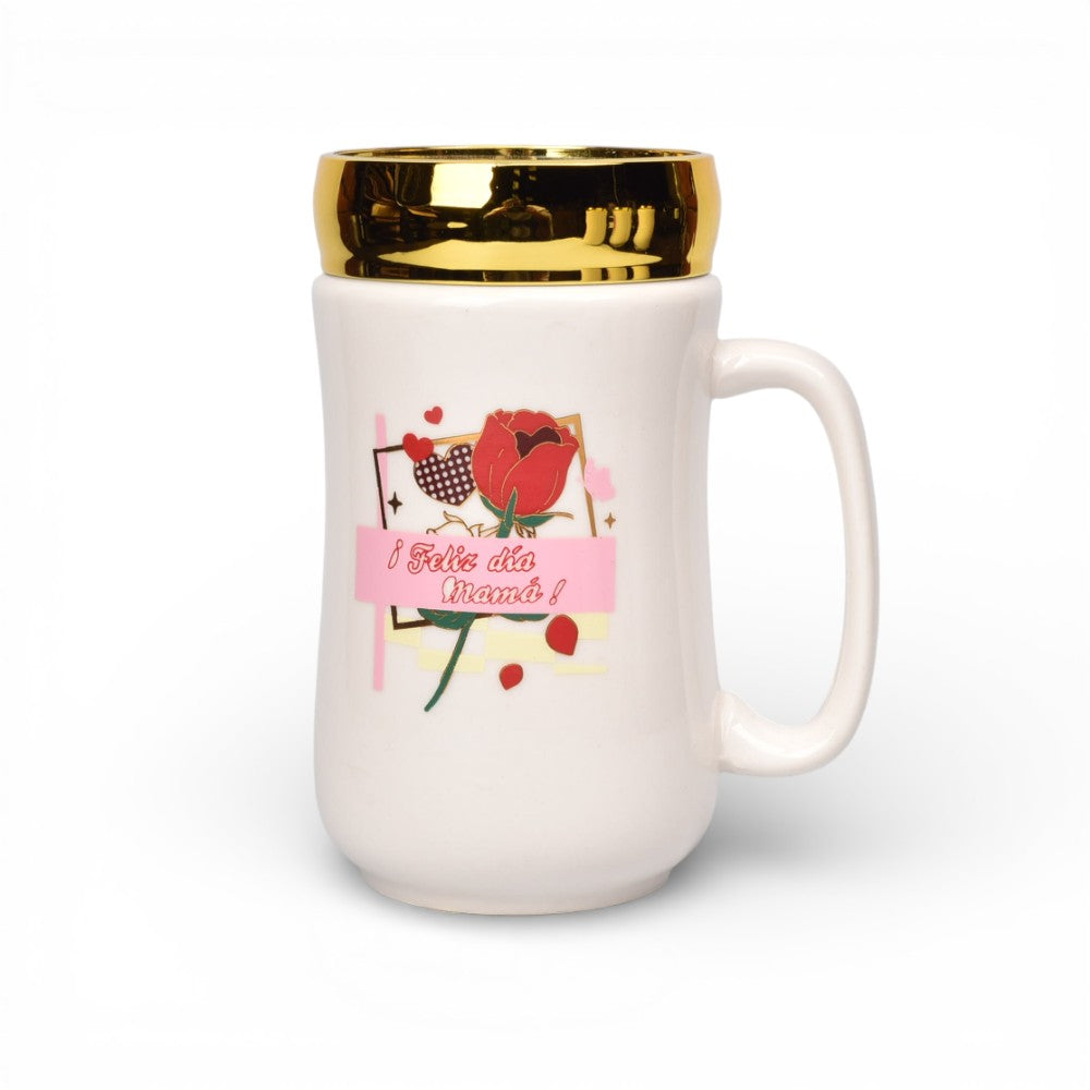 mug pocillo ceramica tapa espejo 420ml dim:6x6x13