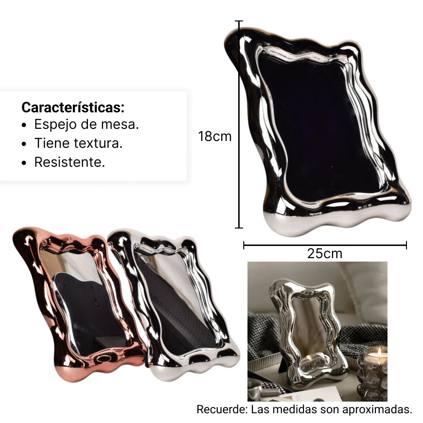 espejo vidrio plastico oro rosa-plateado diseño elegante