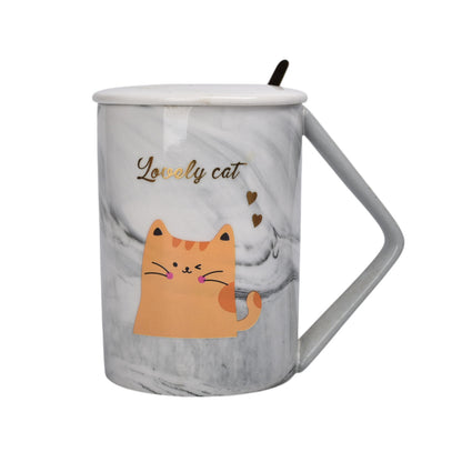 MUG POCILLO CON TAPA Y  CUCHARA DE CERAMICA DISEÑO GATOS 430ML DIM:8X8X11