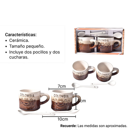 SET 2PCS POCILLOS CON CUCHARAS  CERAMICA DIM:5x5x5
