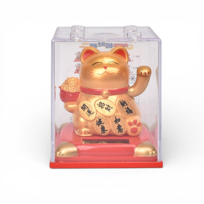 GATO DE LA SUERTE SOLAR PLASTICO COLOR DORADO BLANCO DIM:8X8X9