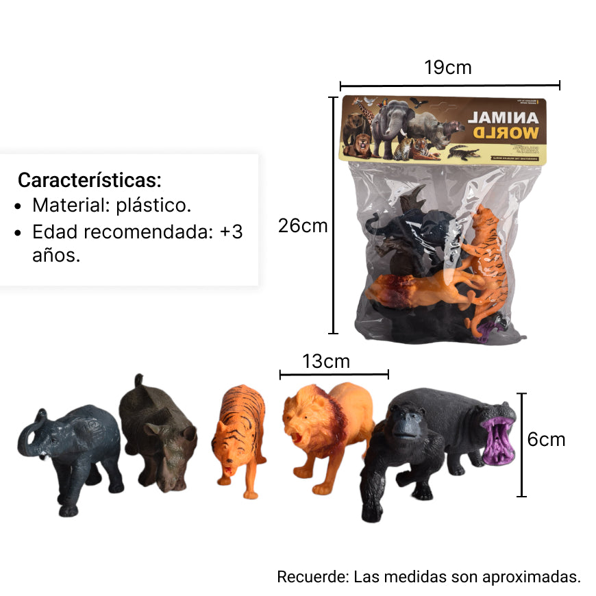 set animales salvajes juguete didactico plastico niños
