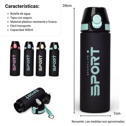BOTELLA DE AGUA 500ML PLASTICO DIM:7X7X23