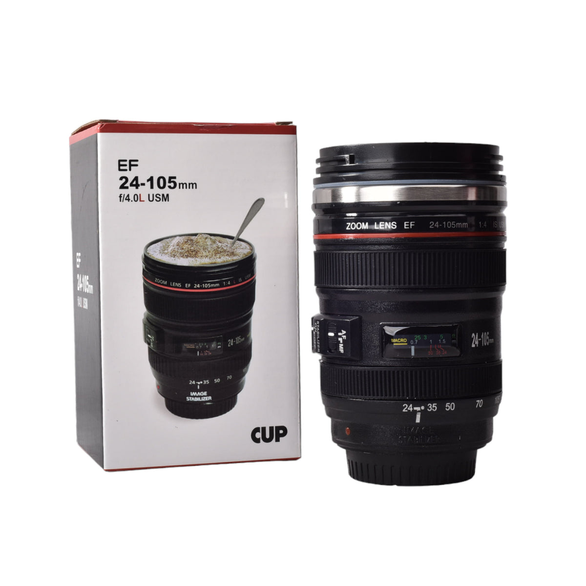 termo metalico 400ml vaso negro forma lente camara