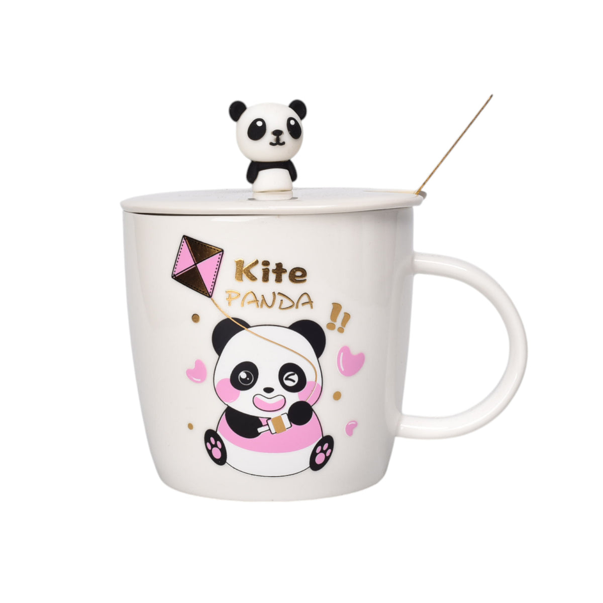 mug pocillo con tapa ceramica y cuchara 340ml dim:9x9x9