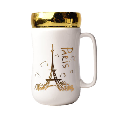 MUG POCILLO CERAMICA DIFERENTES DISEÑOS CON TAPA DE 400ML