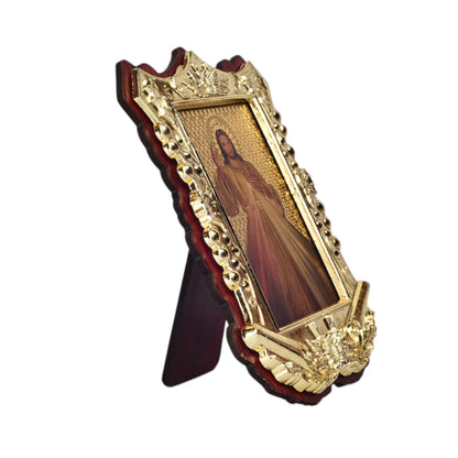 ADORNO DORADO CON IMAGEN CATOLICA PLASTICA DIM:10X13