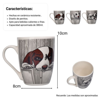 MUG POCILLO CERAMICA DISEÑO DE PERROS 380ML DIM:8X8X10