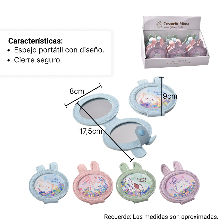 espejo forma conejo cartera dim:8cm