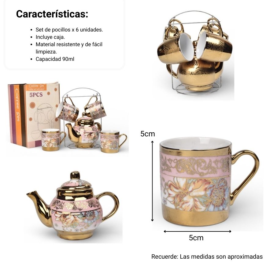 set pocillos 5pcs con base color rosado 90ml dim:5x5x5