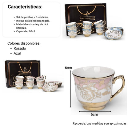 SET 6PCS POCILLO CERMICA CON PLATO  90ML DIM:6X6X5