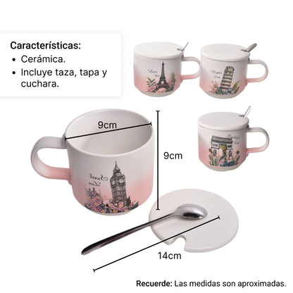 POCILLO CON CUCHARA MUG POCILLO CERAMICA DE CAFE VASO MUG