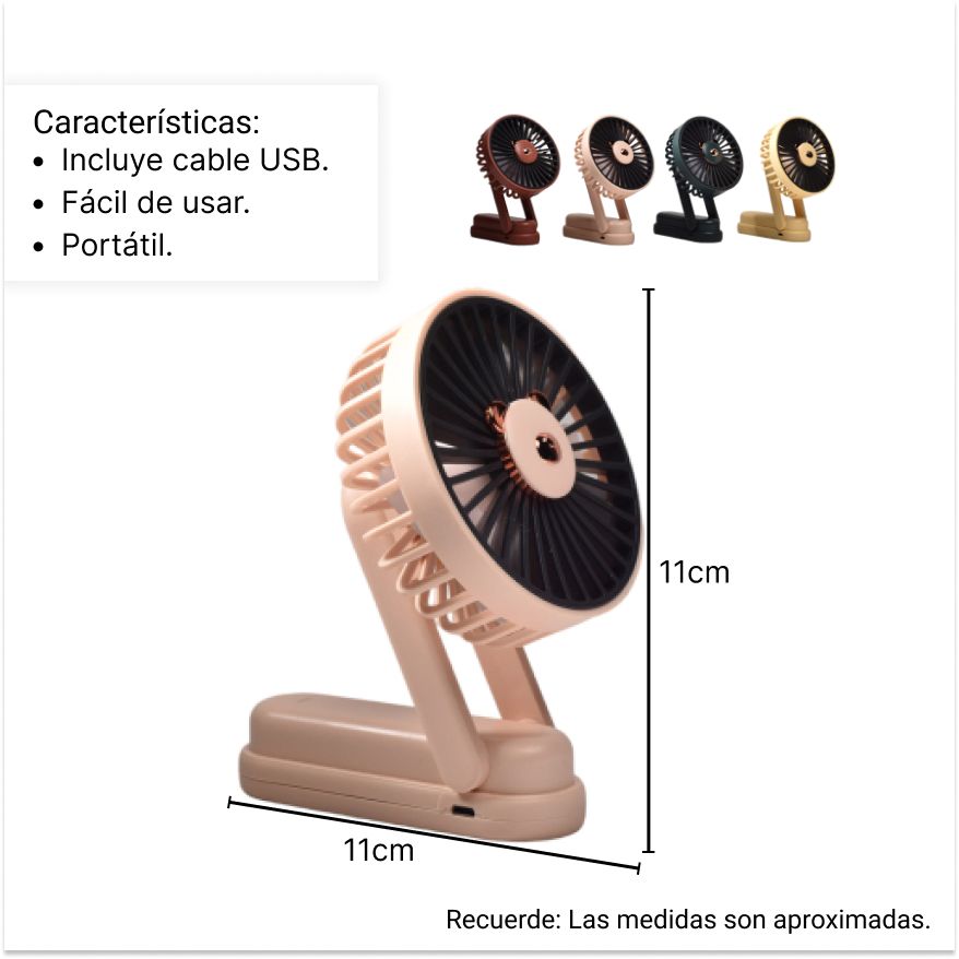 ventilador portatil recargable con usb dim:9x14x6cm